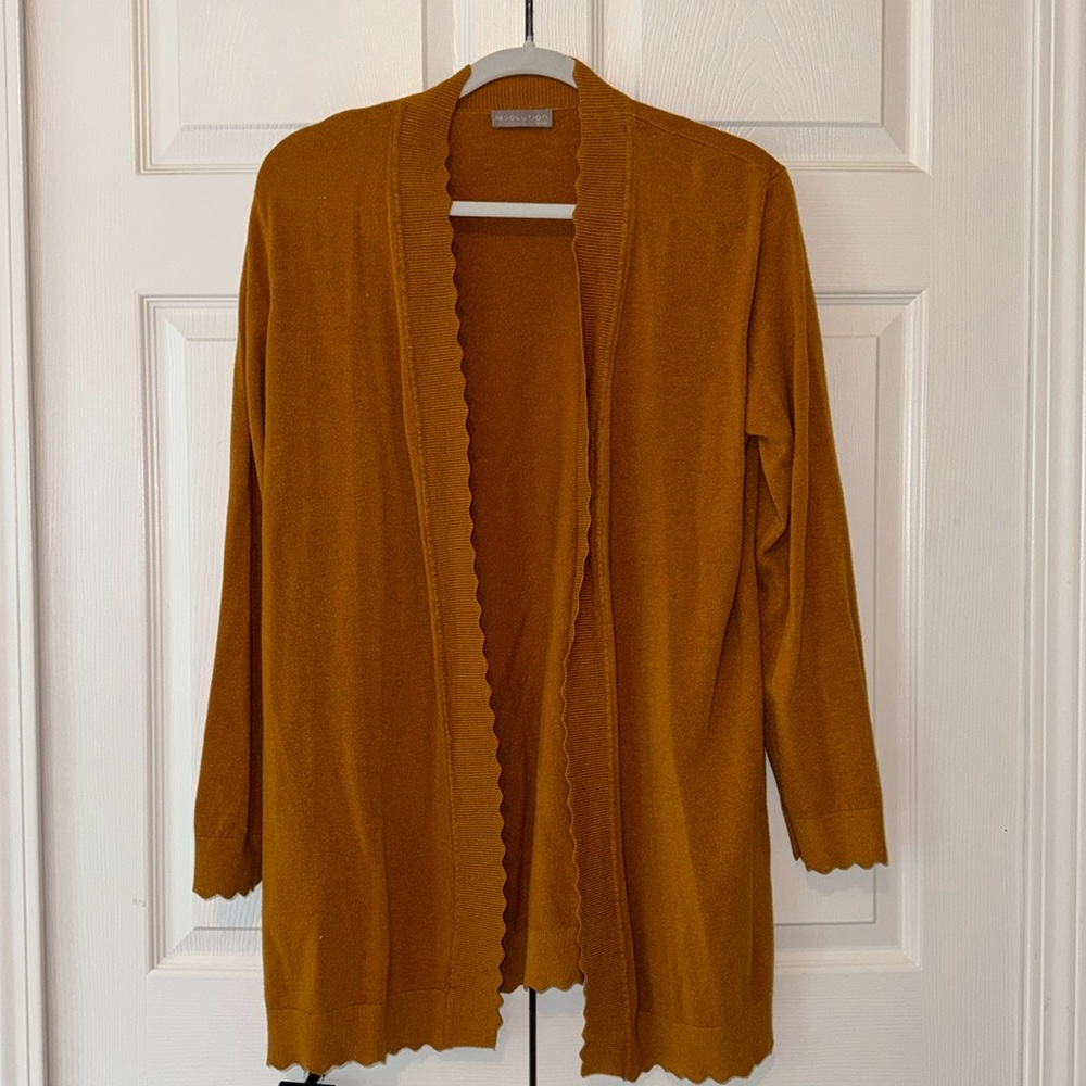 Evolution by Cyrus mustard orange yellow scallop cardigan XLP